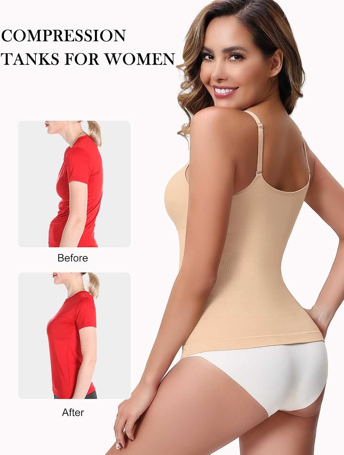 Shapewear Tank Top for Women, Tummy Control Compression Tops with Bulit in Bra, Adjustable Straps Body Shaper