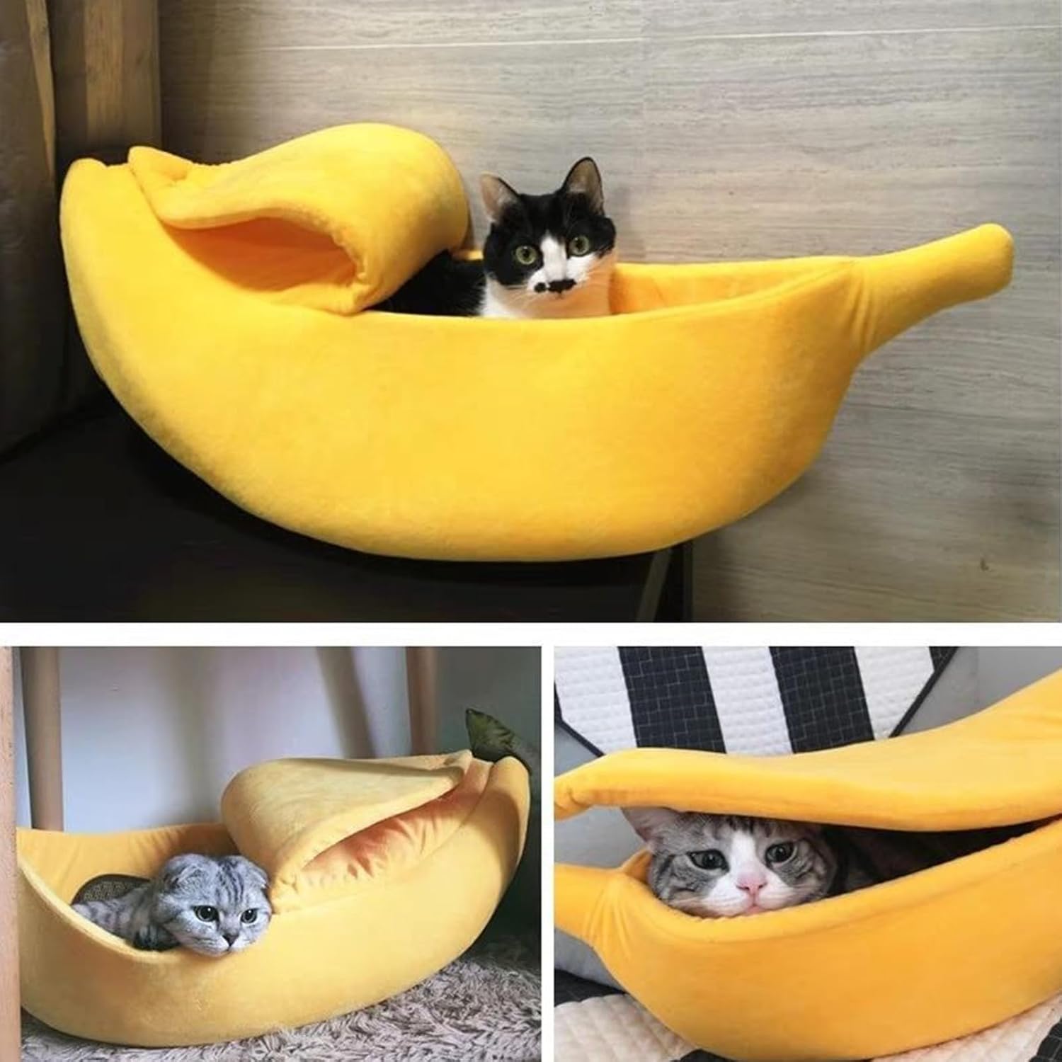 review Banana Bed for Cats, Banana Cat Beds for Indoor Cats, Creative Banana Shape Pet Bed, Banana Pet Bed for Cats Small Dogs, Universal in All Seasons (Blue+Cooling Mat, M: 55*20*15cm/21.6*7.8*5.9in)