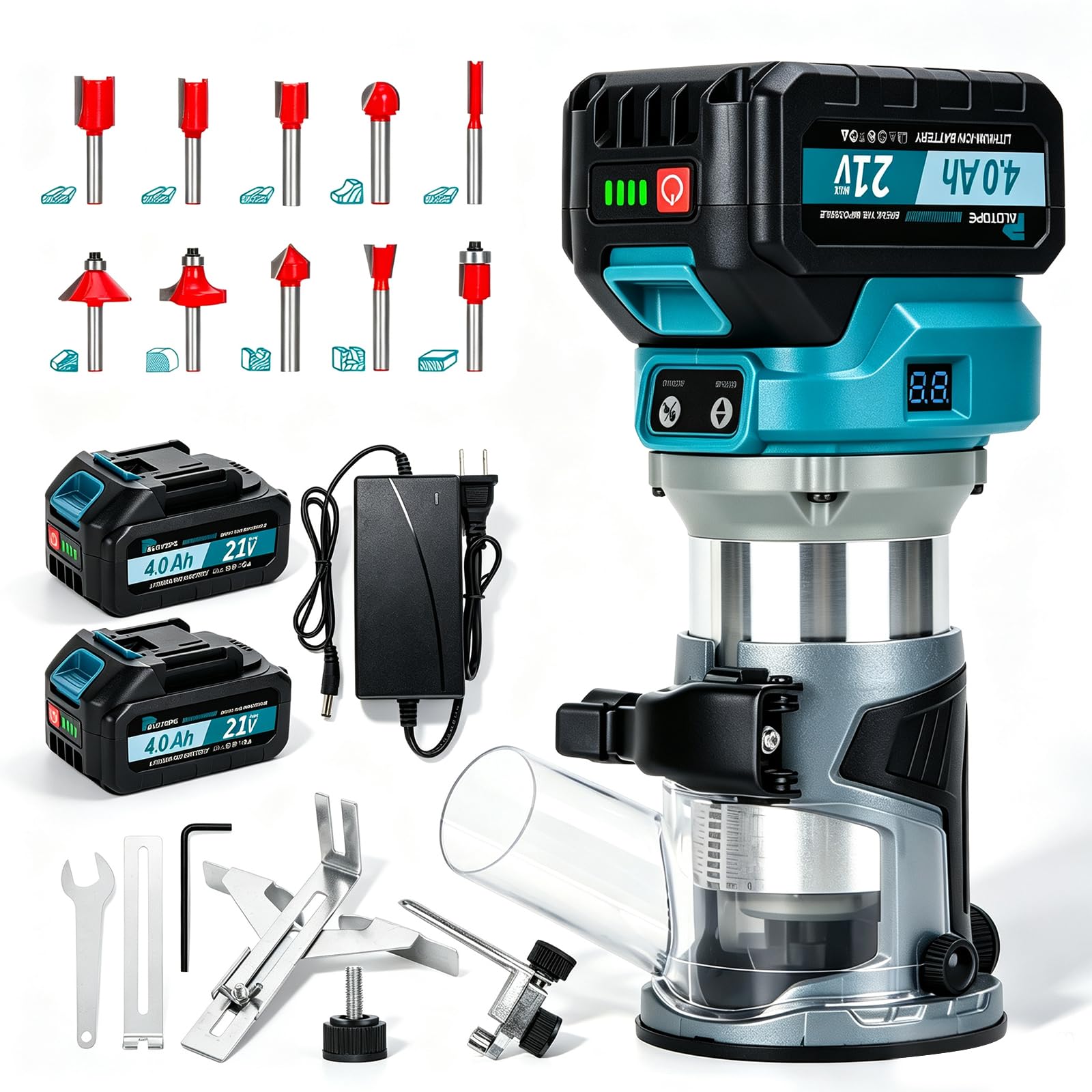 Cordless Router, Brushless Router Tool with 2 x 4.0Ah Battery