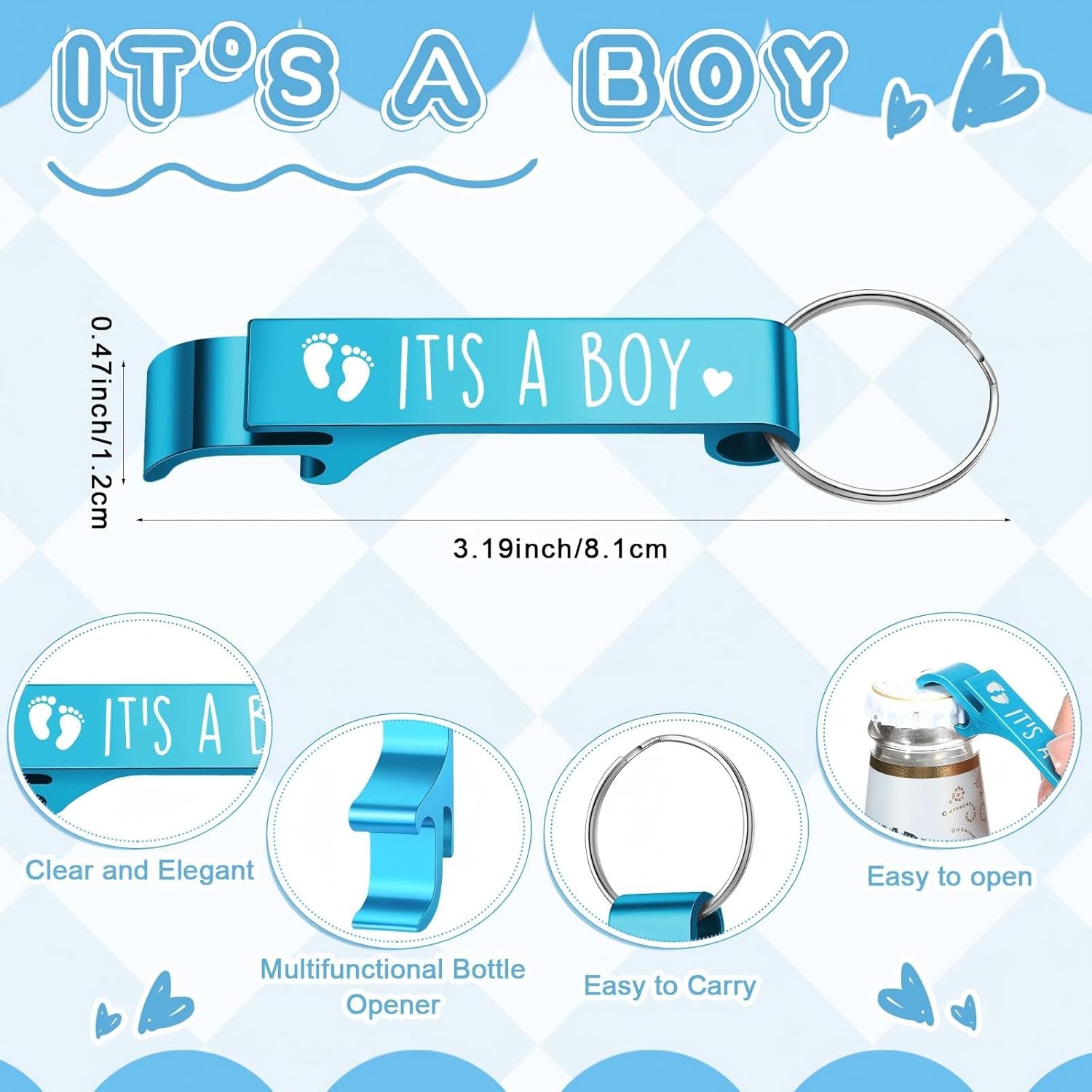 Vesici 25 Sets Baby Shower Favors for Guests 1.5 oz Stainless Steel Shot Glasses Cute Bottle Opener Keychains Thank You Tags Bags Girl Boy Baby Shower Gender Reveal Party Return Gift (Footprint Boy)