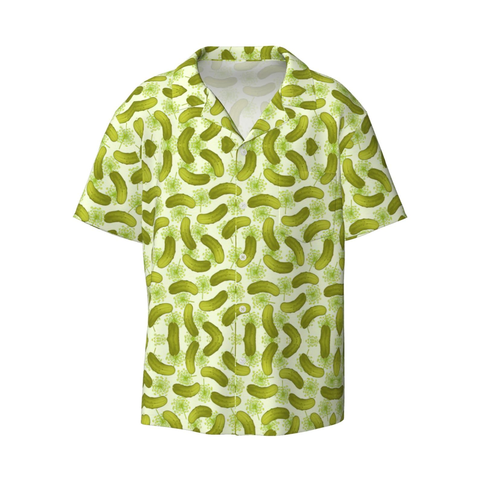 OXbnmm Sushi Dill Pickles Printing Men's Fashion Summer Shirts Sleeve Button Cuban Hawaiian Shirt Vacation Black