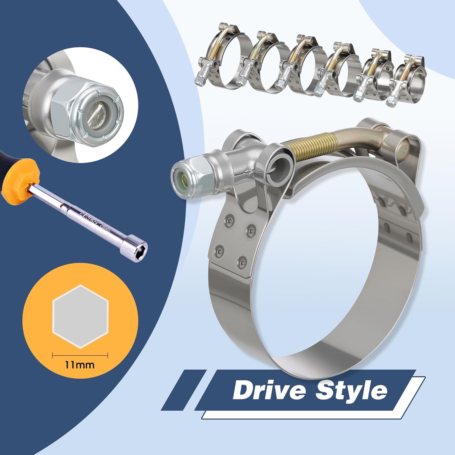 20 Pack 6 Sizes T-Bolt Hose Clamps Set, Working Range 28-64mm for 0.75"- 2" Hose ID, 304 Stainless Steel Heavy Duty Radiator Turbo Intake Intercooler Clamps