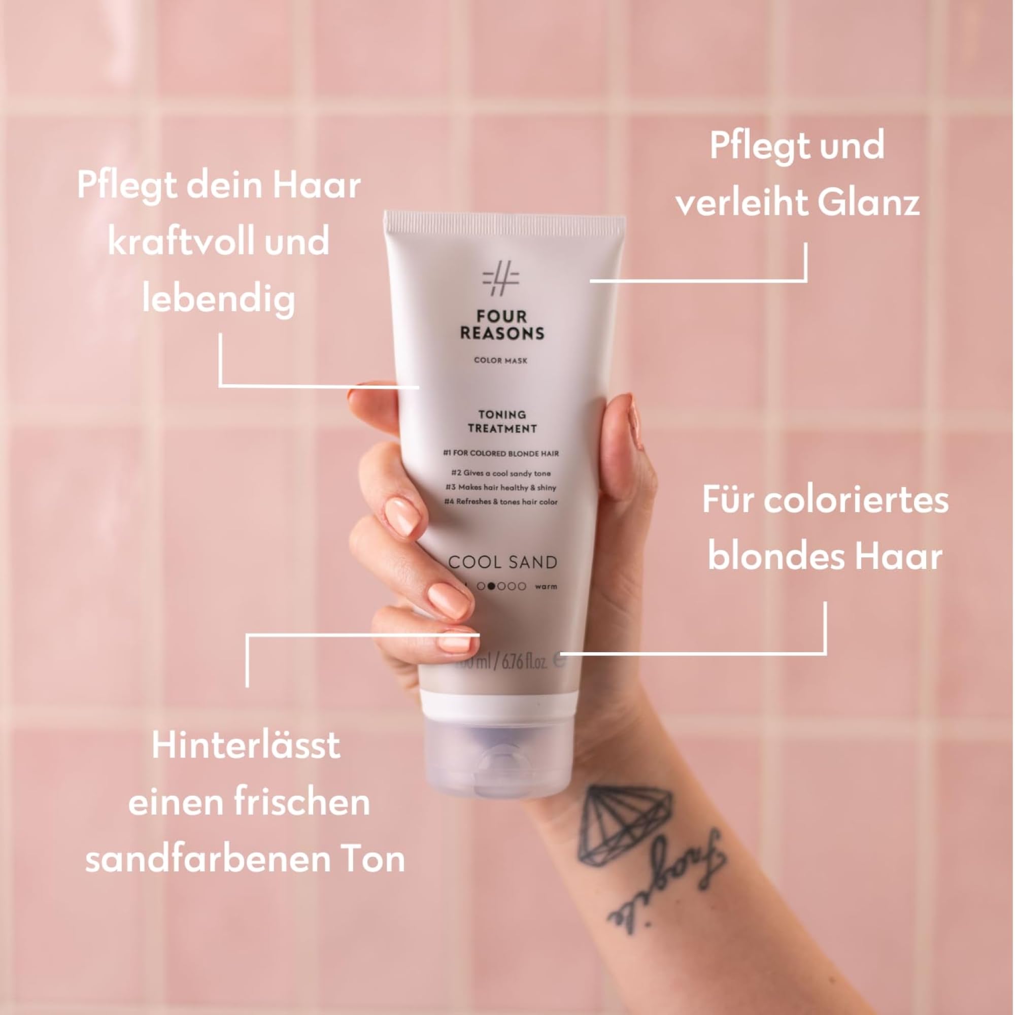 FOUR REASONS Color Mask, Cool Sand Blonde (27 Farbtöne) – Haar-Gloss & Farbspendende Pflege – Semi-Permanente Haartönung für Coloriertes Haar – Vegan & Cruelty-Free – 200 ml