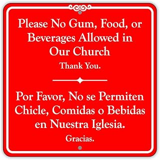 Afterprints Please No Gum, Food, Or Beverages Allowed in Church Aluminum Metal Sign 12"x12"