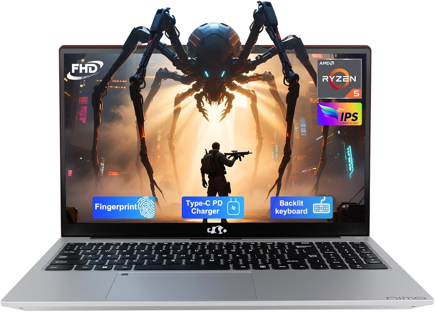 NIMO 15.6'' IPS FHD-Laptop, 16GB RAM 512GB SSD AMD Ryzen 5(Beat i5-1135G7, 4 Cores Up to 3.7GHz) Student Computer with 2 Years Warranty, 65W Type-C, Fingerprint, Backlit Keyboard, BT5.2, Numpad