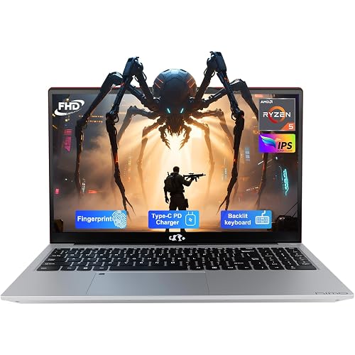 NIMO 15.6" Laptop: Power & Reliability for Student & Office, AMD Ryzen 5 (Up to 3.7GHz), 8GB RAM 256GB SSD, Fast 65W Type-C Charging, Fingerprint, Backlit KB, 2-Year Warranty for Peace of Mind