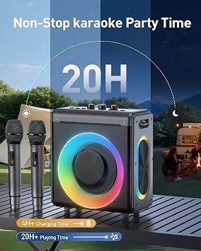 Karaoke Machine with 2 Microphones: Portable Bluetooth Speaker for Adults & Kids - PA System with Lights Supports TWS/TF Card/USB/AUX for Home Party-Stage Subwoofers