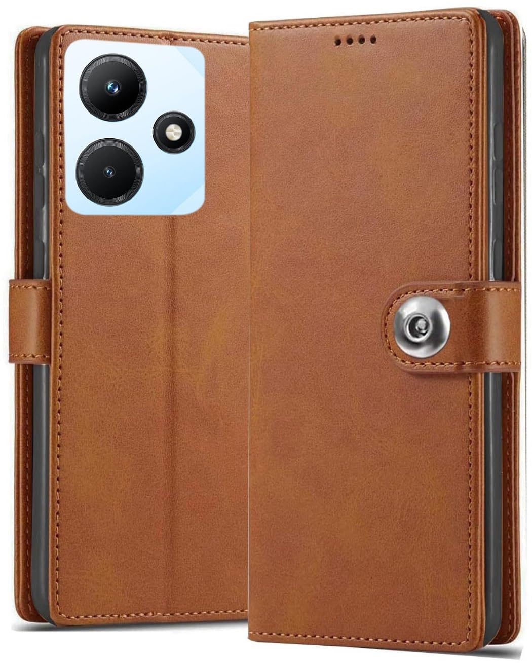 Coverage Case Cover Leather Finish Flip Cover for Infinix X669C / HOT_30i | Inside Back TPU & Stand | Wallet Button Magnetic Closure for Infinix HOT 30i - Brown-image-20