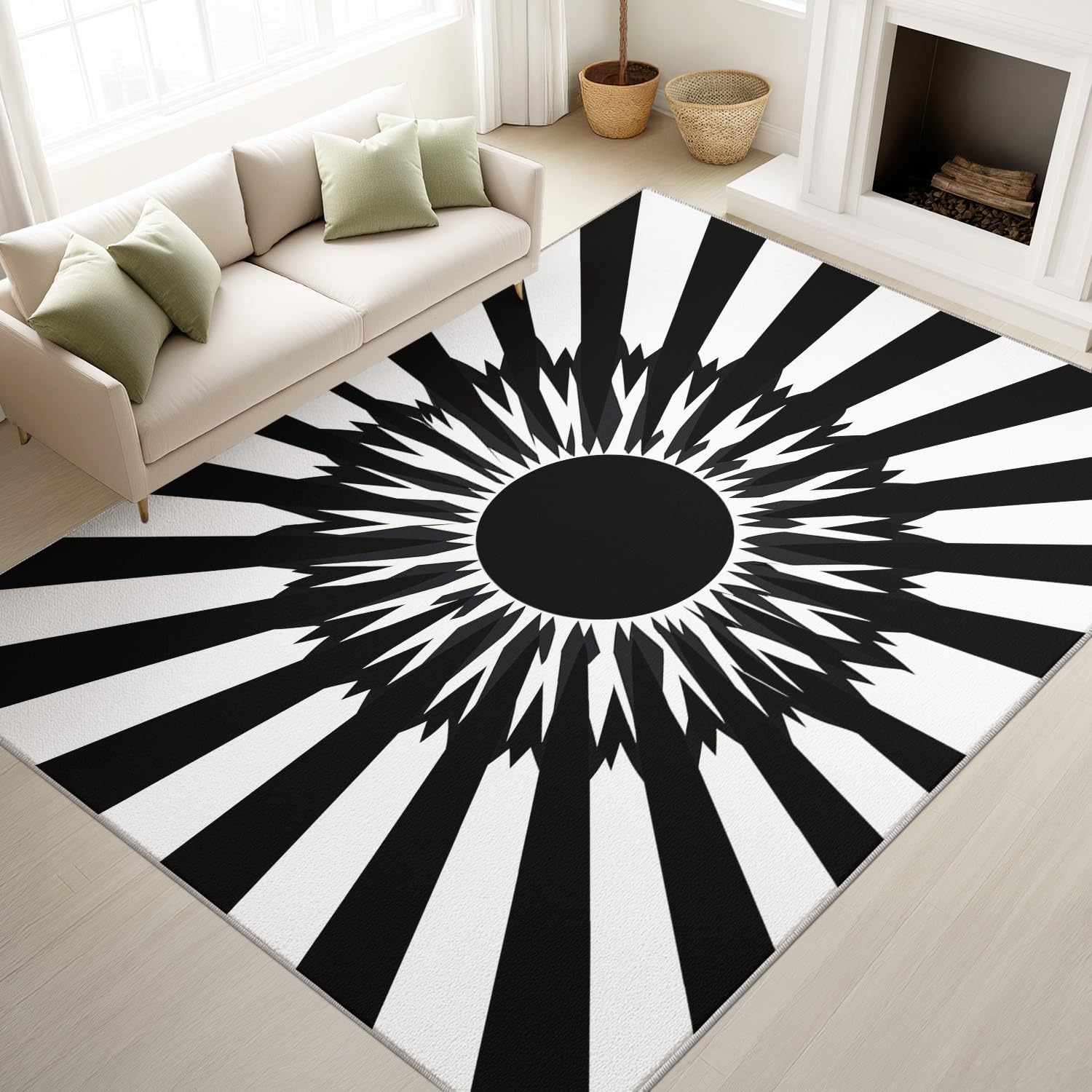 Tapis géométrique rayonnant explosion pour harmoniser l'ambiance de votre chambre