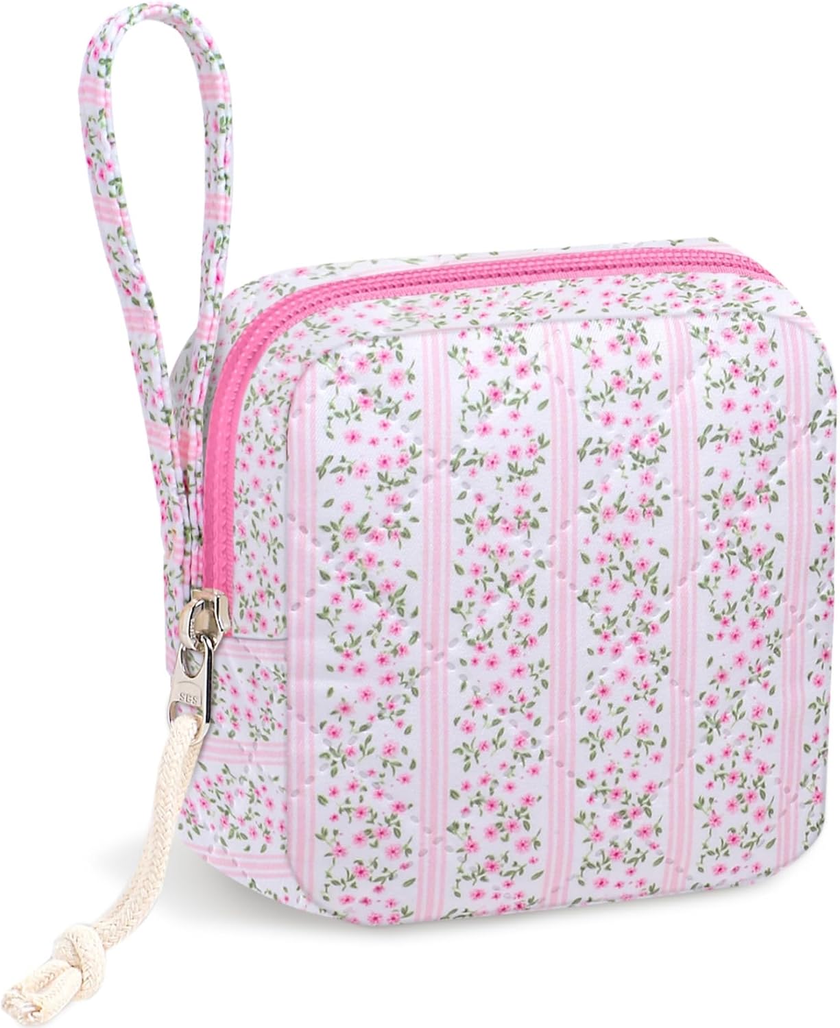 Small Makeup Bag | Discreet Period Bag Pad Pouch for Purse| Sanitary Napkin Storage & Tampon Holder for Travel (Cute flower pink)