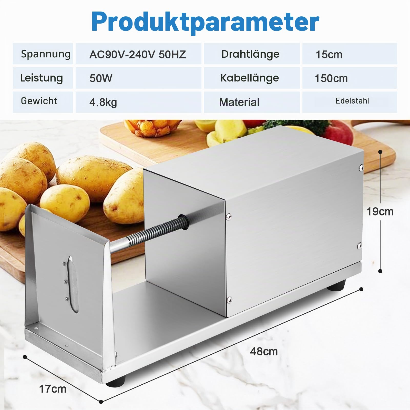 MXBAOHENG Elektrischer Tornado Kartoffelschneider 50 W Gewindelange 15 cm