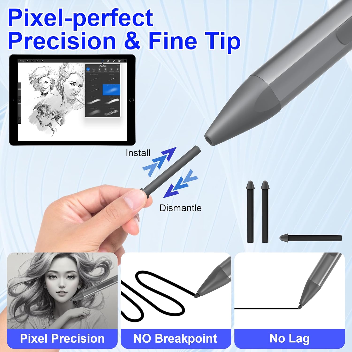 Surface Pen for Surface Pro 13/12/11/9/10/8/X/7/6/5/4/3, Surface Pro Pencil with Precision Tip, Palm Rejection, Tilt Sensitivity, Surface Stylus for Surface Go 3/Go 2/Book/Laptop 5 (Gray)