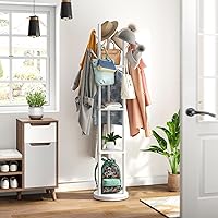 Vista 8 de Perchero giratorio con 8 ganchos, árbol de madera de bambú negro para ropa, bolsos/sombreros, perchero grande independiente para entrada