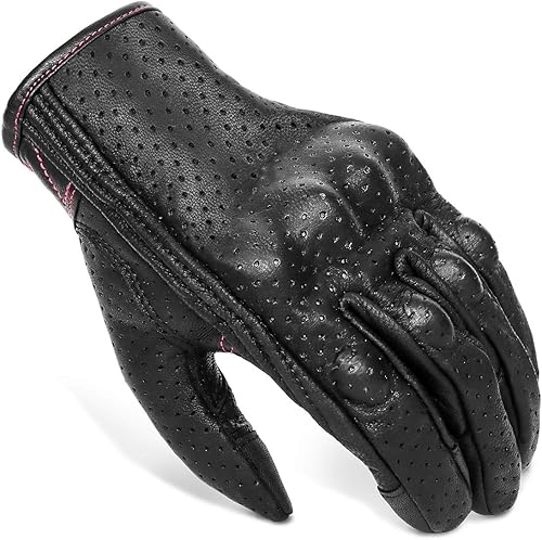 Miniatura 6 de Guantes completos de motocicleta para mujer, con nudillos reforzados, de piel blindada, para usar con pantalla táctil, S