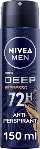 NIVEA MEN Deep Espresso Spray 150ml, with Black Carbon, 72H Sweat & Odor Protection, Energizing Espresso Scent