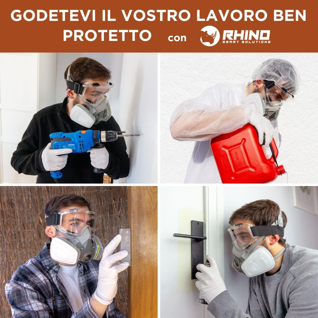 RHINO Smart Solutions Maschera antipolvere, maschera antigas riutilizzabile, filtri antiparticolato