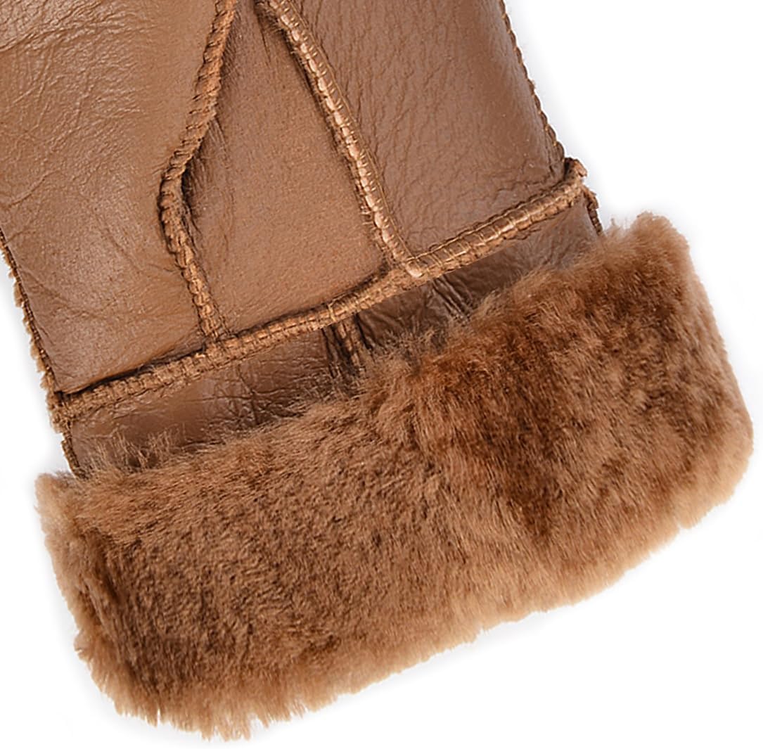 Harssidanzar Winter Leather Gloves,Warm Shearling Wool Lined for Women Winter Cold Weather Gloves KL029US - Image 4