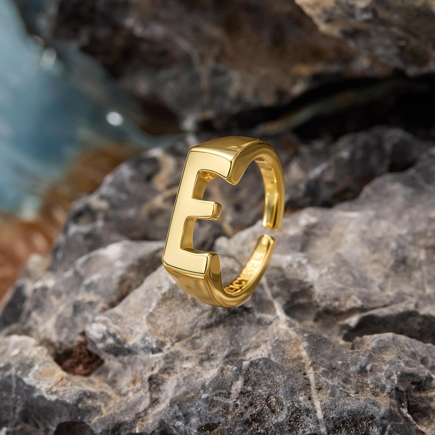 Cicy Bell Initial Rings for Women 18k Gold Plated Adjustable Letter Rings Bold Personalized Engraved Women’s Open Signet Rings for Party - Image 2