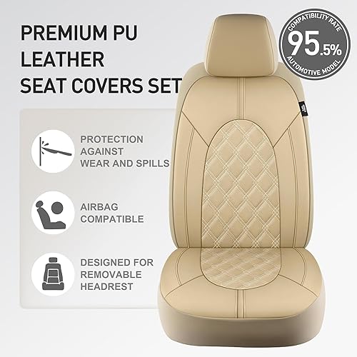 Miniatura 4 de CAROMOP Juego completo de fundas de cuero de lujo para asiento de automóvil, protectores de asiento impermeables con fundas de asiento dividido para