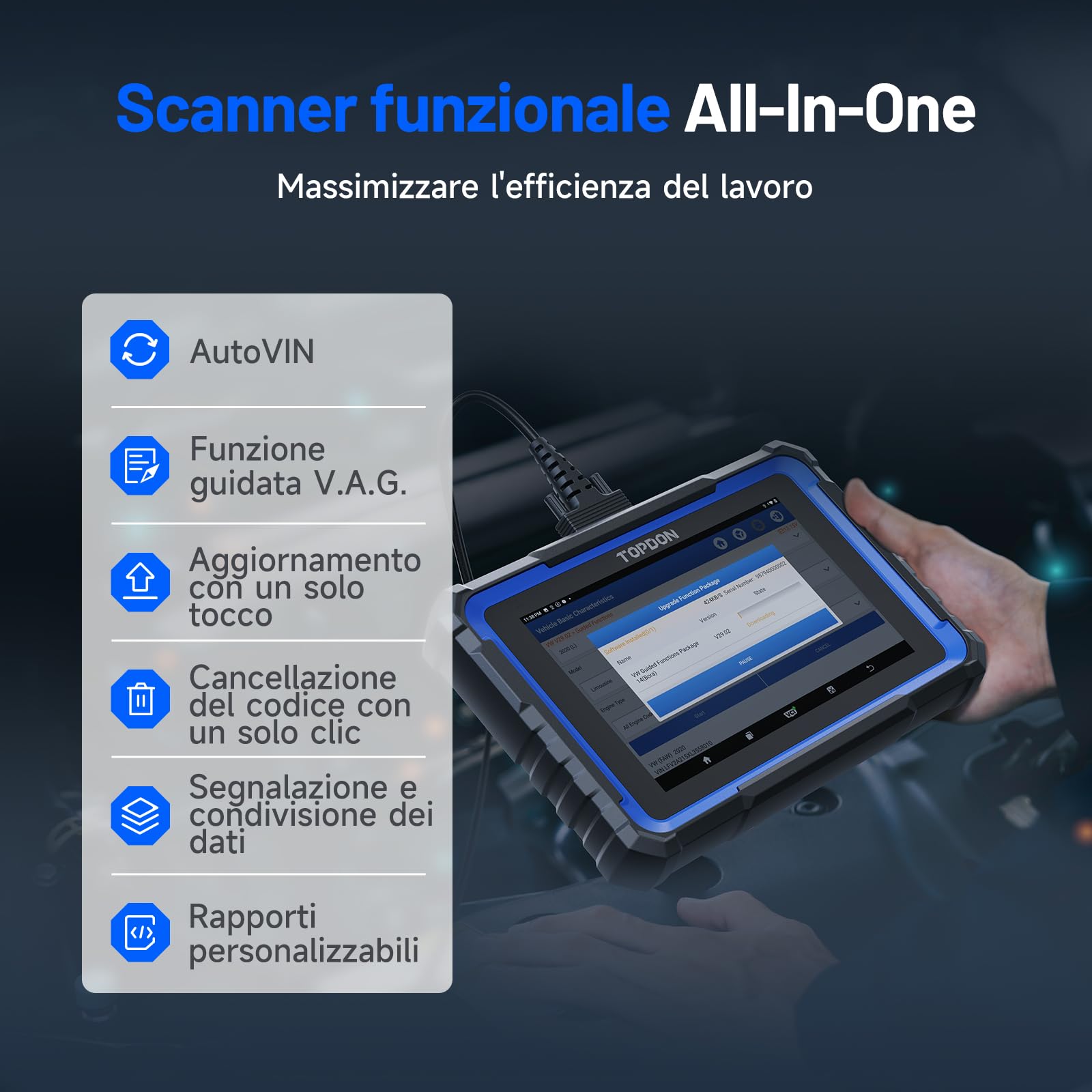 TOPDON Dispositivo diagnostico Auto Phoenix Nano, OBD2 Dispositivo diagnostico per tutti i veicoli, codifica unità di controllo, tutte le diagnosi di sistema, controllo bidirezionale, 32+ Reset