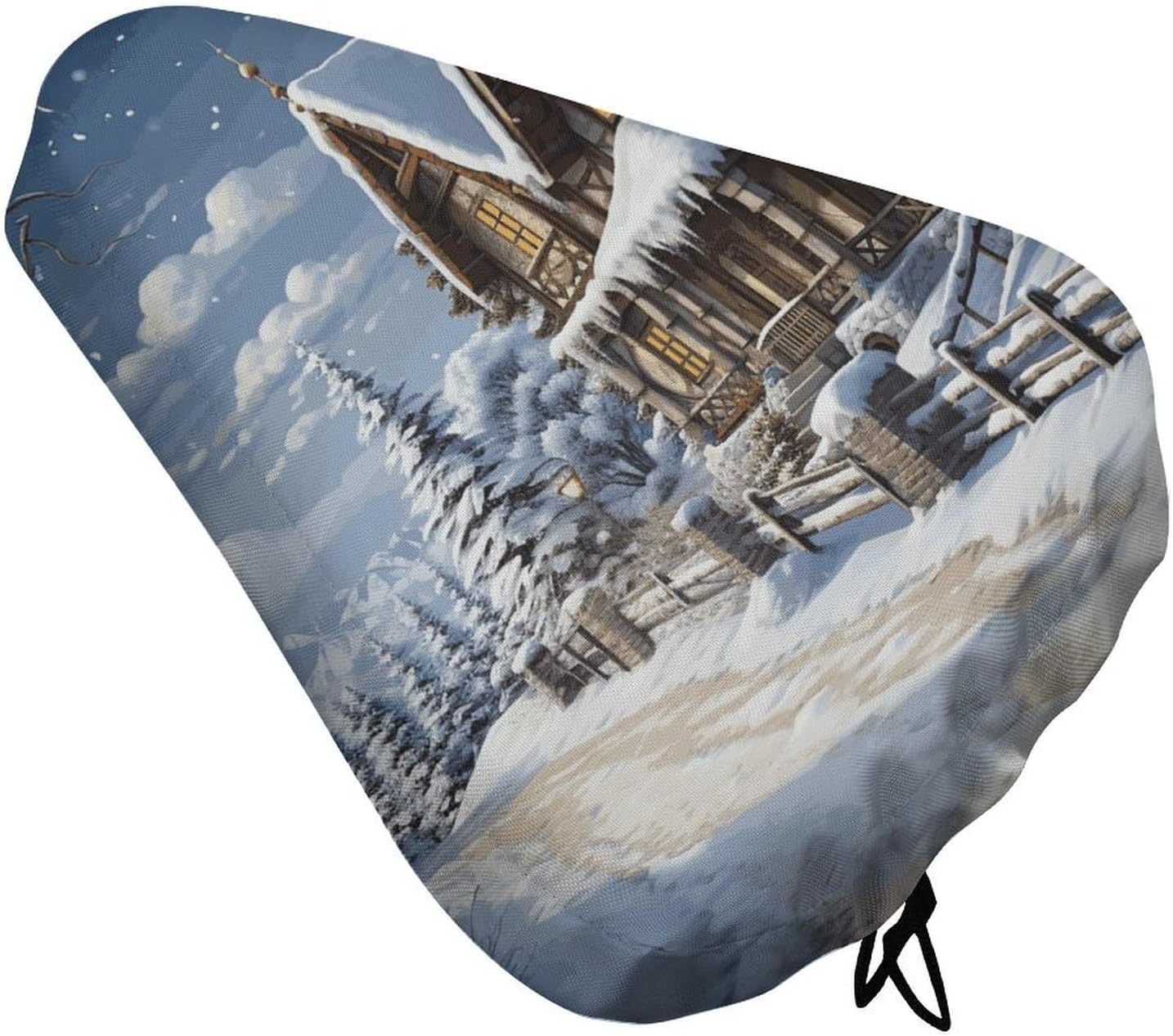 Christmas Winter Happy Scene Bike Seat Cover Soft Waterproof Bike Saddle Rain Cover with Drawstring Rainproof Dust Resistant Bicycle Seat Cushion Protector for Outdoor Travel, Stationary Bikes