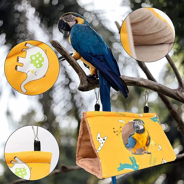 Foto 4 de 8 de Invierno cálido loro hamaca, nido de pájaro caliente suave, hamaca de peluche colgante, jaula para periquitos