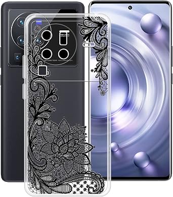 Phone Case for Vivo X80 Pro Case 6.78 Inch, Clear Shockproof X Anti-Scratch Soft Silicone Gel Shell, Ultra-Thin Anti-Yellow TPU Bumper Cover for Vivo X80 Pro - Black Rose