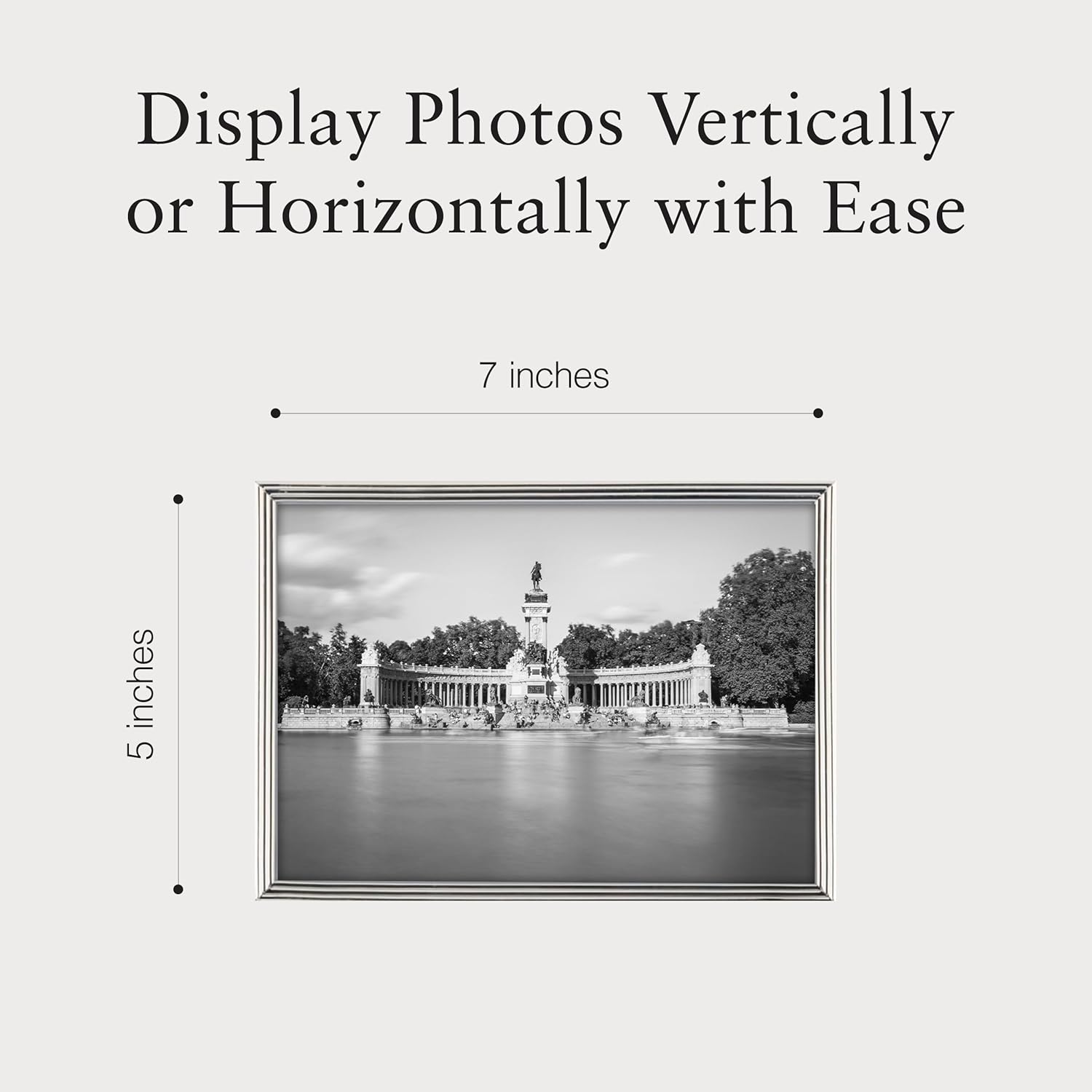 Siena Slim Grooved Silver Picture Frame, Tarnish Resistant Finish, Perfect Photo Frame for any End Table, Credenza, Shelf, or Nightstand, Silver 5x7