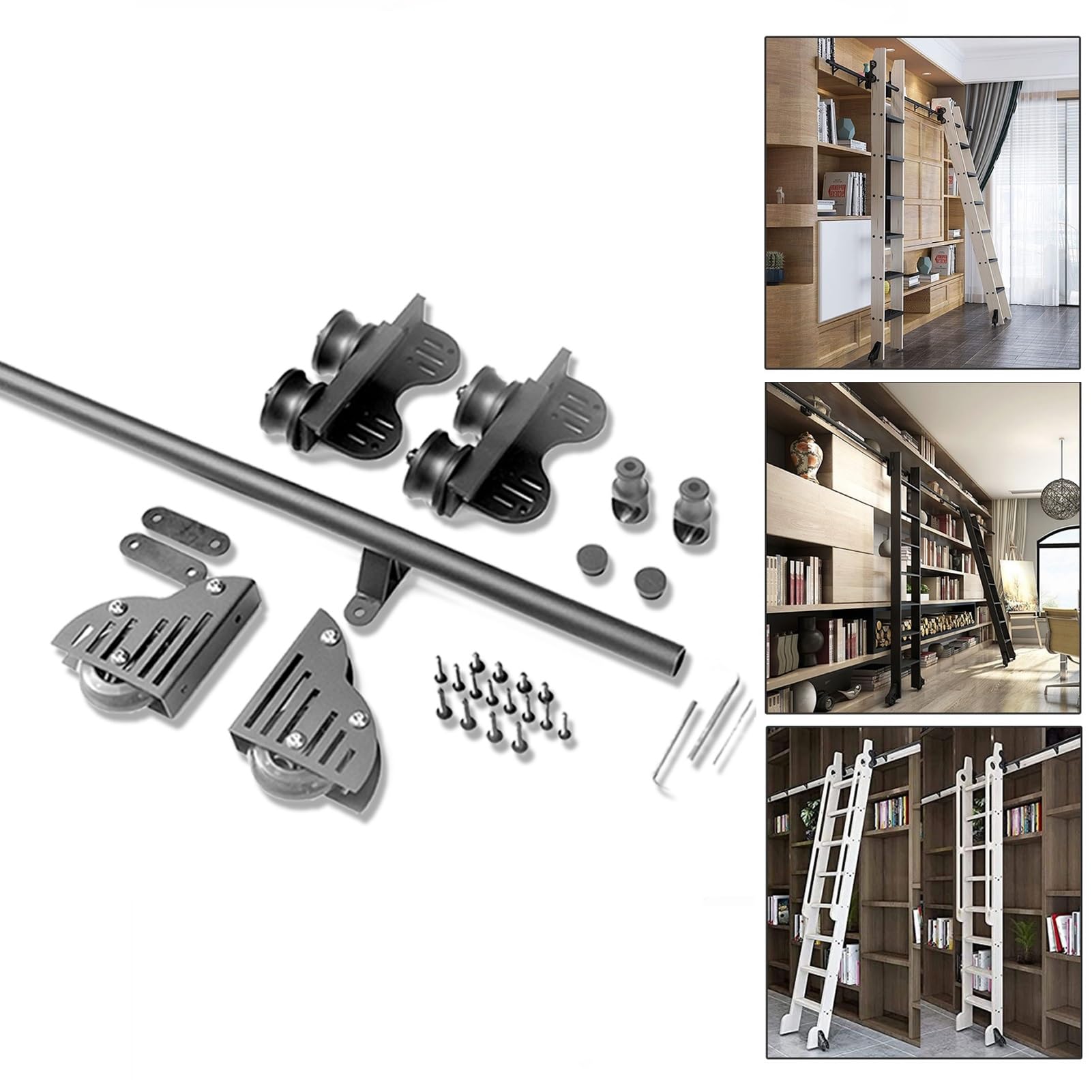 Kit rail d'échelle roulante en acier pour porte de grange coulissante de loft