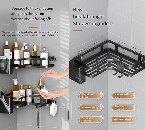 Miniatura 4 de Organizador de ducha adhesivo para colgar, paquete de 6 estantes esquineros de acero inoxidable a prueba de óxido, organizador de ducha de gran