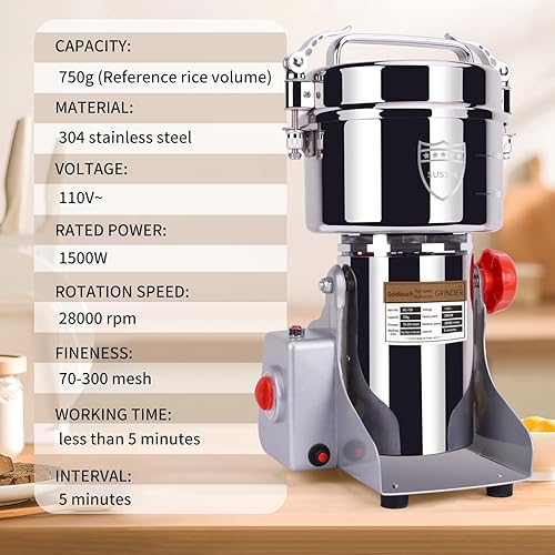 Miniatura 2 de Goldtouch Molinillo eléctrico de especias de alta velocidad para uso doméstico y comercial, ideal para trigo seco, maíz, pimienta, café, frijoles y
