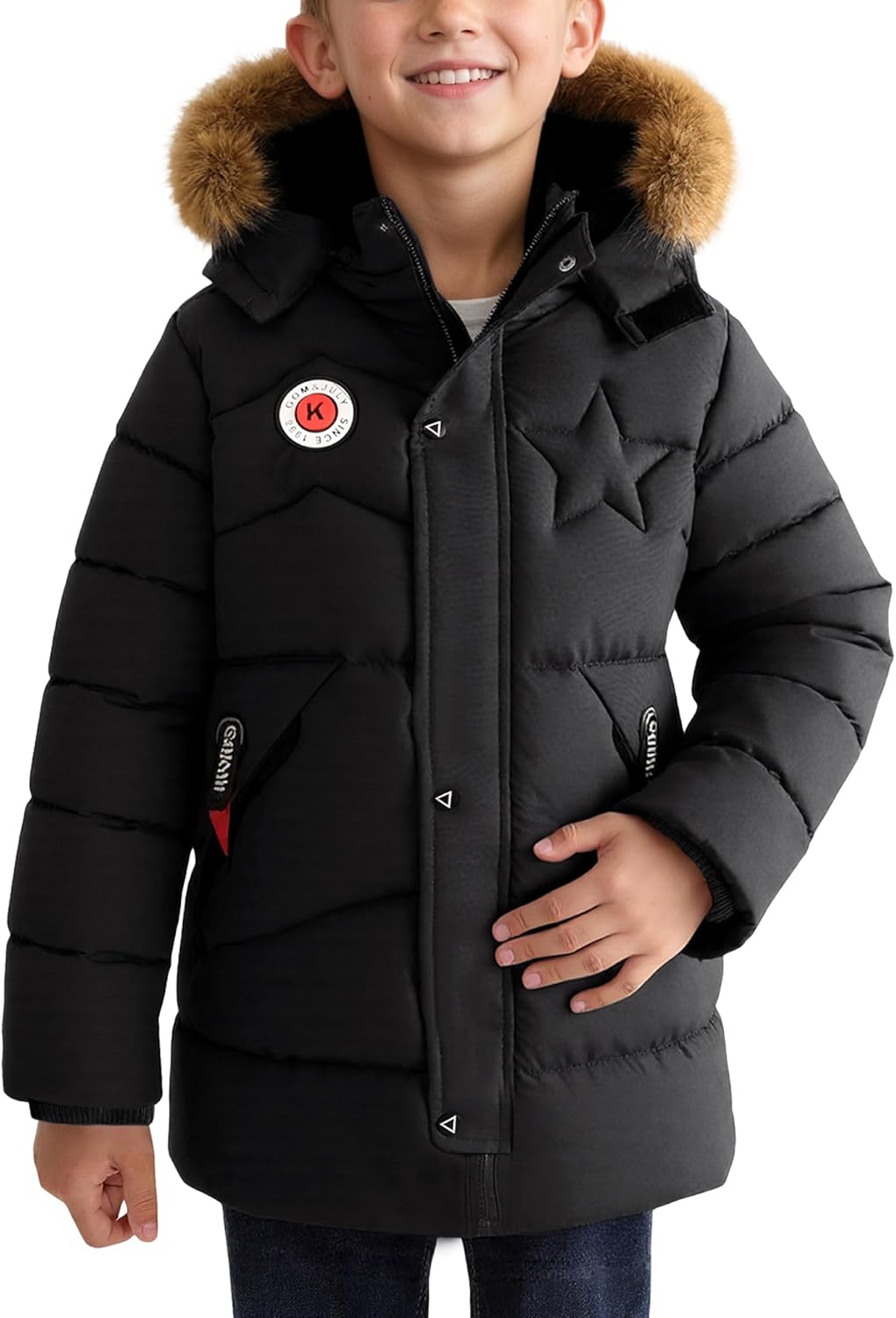 SEAUR Boys Winter Coat Boys Down Jacket Fur Collar Hooded Thick Warm Parka Padded Outerwear 3-10T