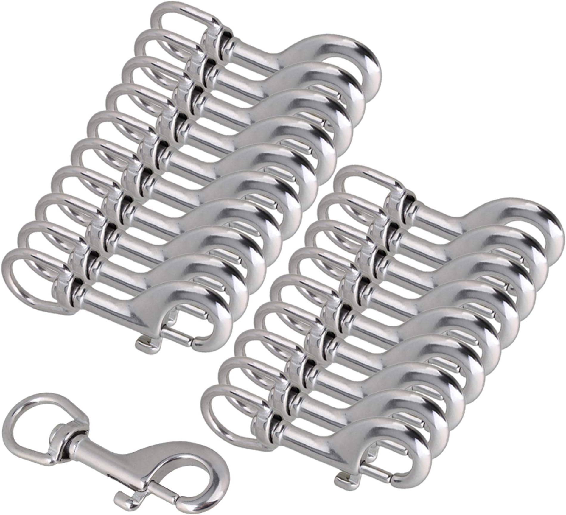 CNBTR Round Eye Swivel Bolt Snap Hooks Key Chain Clip Stainless Steel 90mm Silver Set of 20