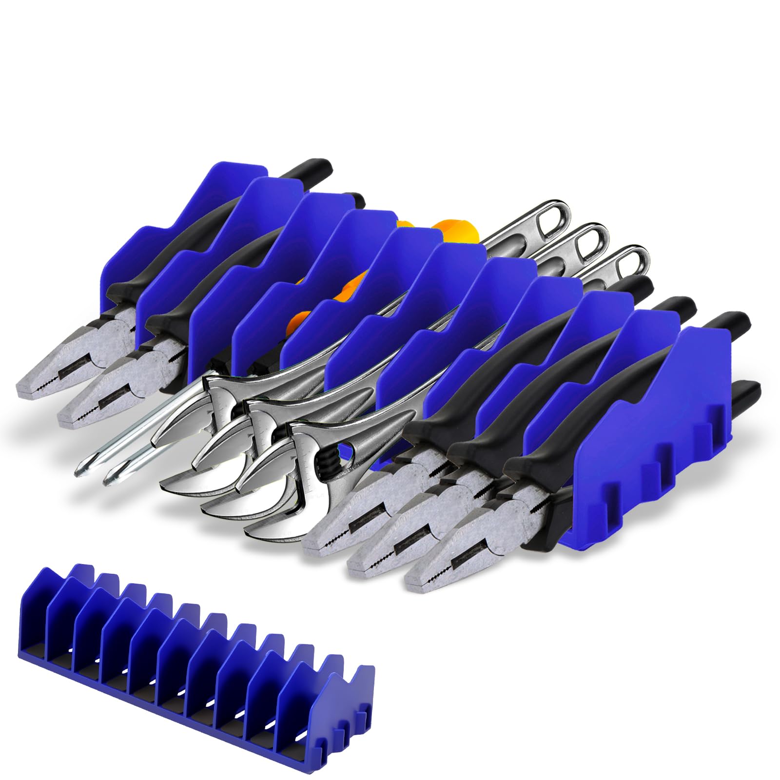 LuLobtg 1/2 Pcs Plier Organizer Rack with Nonslip Rubber Base 10 Slots Pliers Cutters Organizer Rack Plastic Tool Space Saving Tool Drawer Toolbox for Box Storage(blue-1)