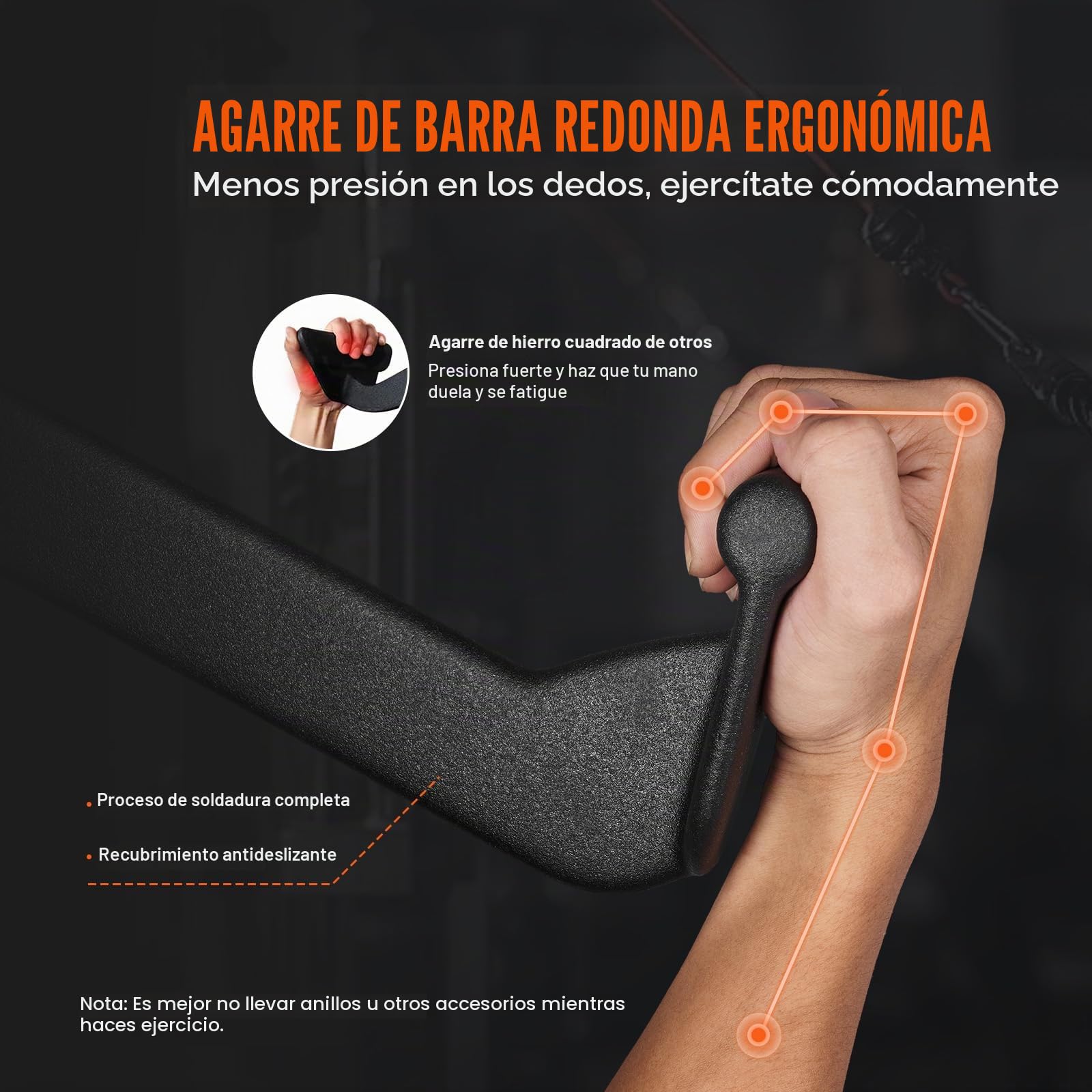 VEVOR Barras Extraíbles para Máquina de Cable 5 Piezas Barra de Tracción para Tríceps Mango Recubierto de Goma para Entrenamiento de Fuerza de Espalda Barra en V Barra en T para Dominadas de Tríceps