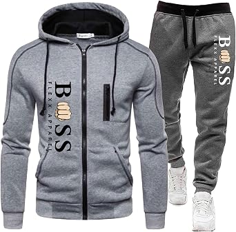Mens Tracksuit Sets Letter Print Full Zip Jogging Sports Gym Suit