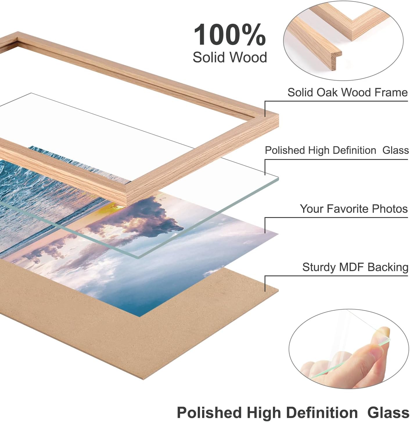 ATOBART 5x7 Oak Wood Picture Frames, 6 Pack Natural Wood Color Photo Frame with High Definition Glass for Wall Mount or Table Top Display - Image 5