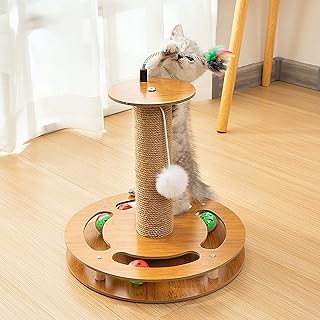 Cat Scratching Post, Kitten Scratcher Sisal Scratch Posts, Cat Arch Self Groomer, Cat Tower Tree with Cat Toy Balls for Kittens or Smaller Cats, Durable Natural Sisal Rope for Indoor Cats