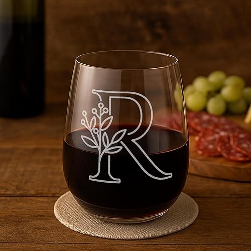 Miniatura 56 de On The Rox Drinks Regalos con monograma para mujeres y hombres – Letra A-Z inicial grabada monograma copa de vino sin tallo, regalo de vino
