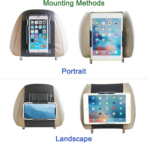 Miniatura 2 de Soporte para reposacabezas de automóvil para tabletas y teléfonos con pantallas de 5 a 10.5 pulgadas, compatible con iPhone, iPad, Air Mini, Galaxy,