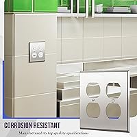 Vista 80 de ENERLITES Placa de pared de metal dúplex para receptáculos, cubierta de salida de acero inoxidable, resistente a la corrosión, tamaño de 1 banda