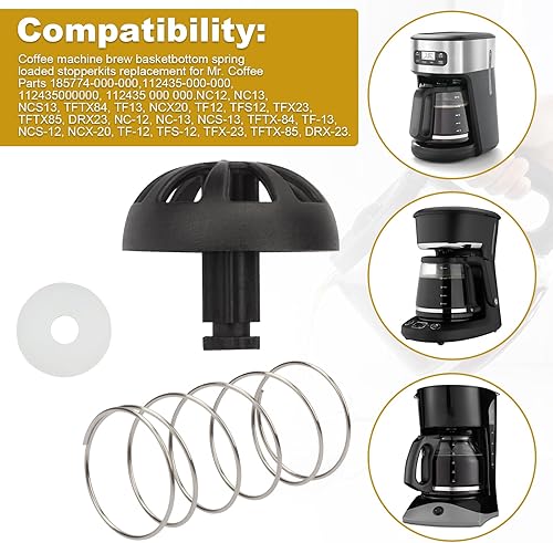 Miniatura 5 de Kit de tapón con resorte inferior para máquina de café, cesta de preparación, repuesto para Mr. Coffee Hamilton, número de piezas 990117900