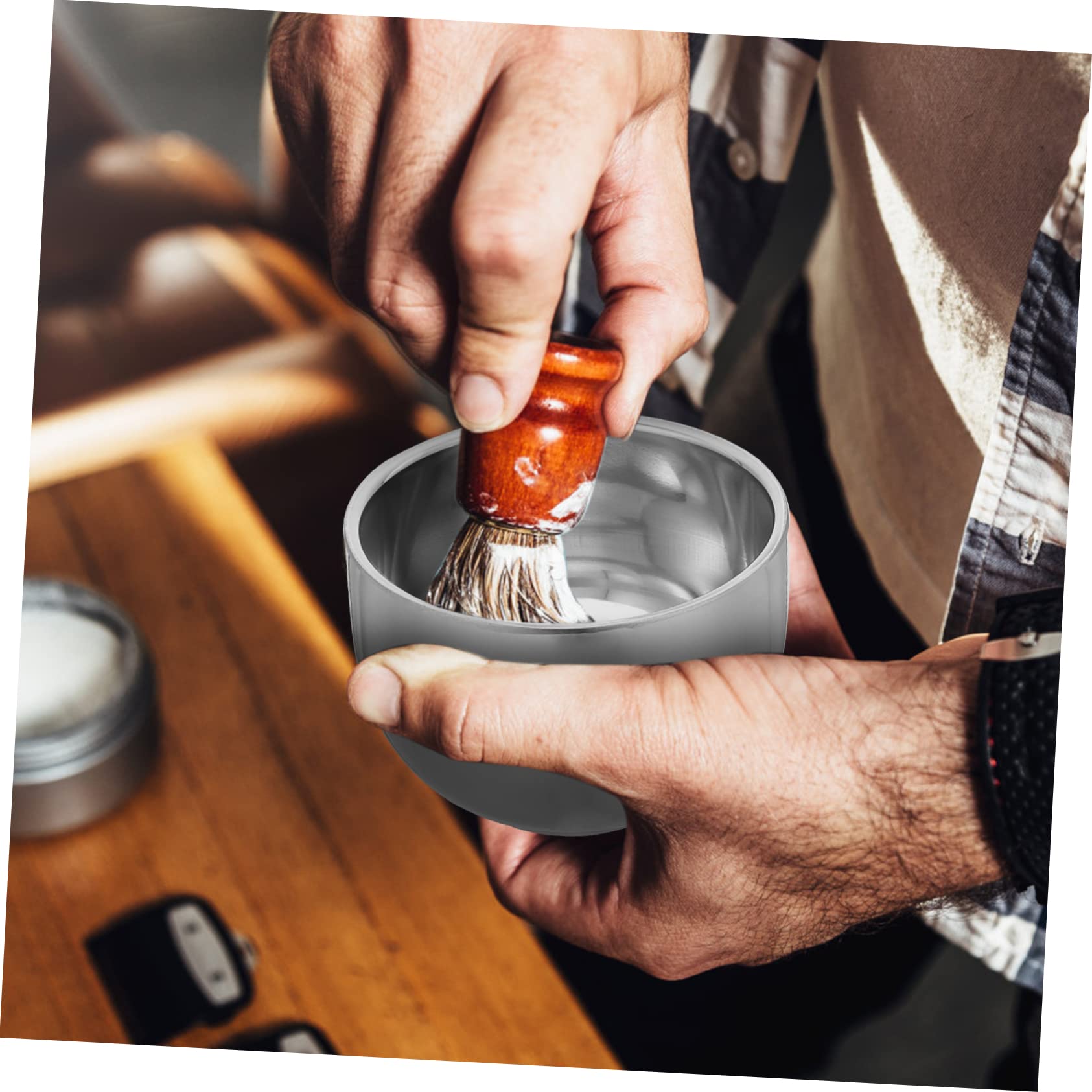 OSOLADY 2pcs Men's Shaving Bowl Professional Shaving Cup Large Foam Space Stainless Steel Accessory