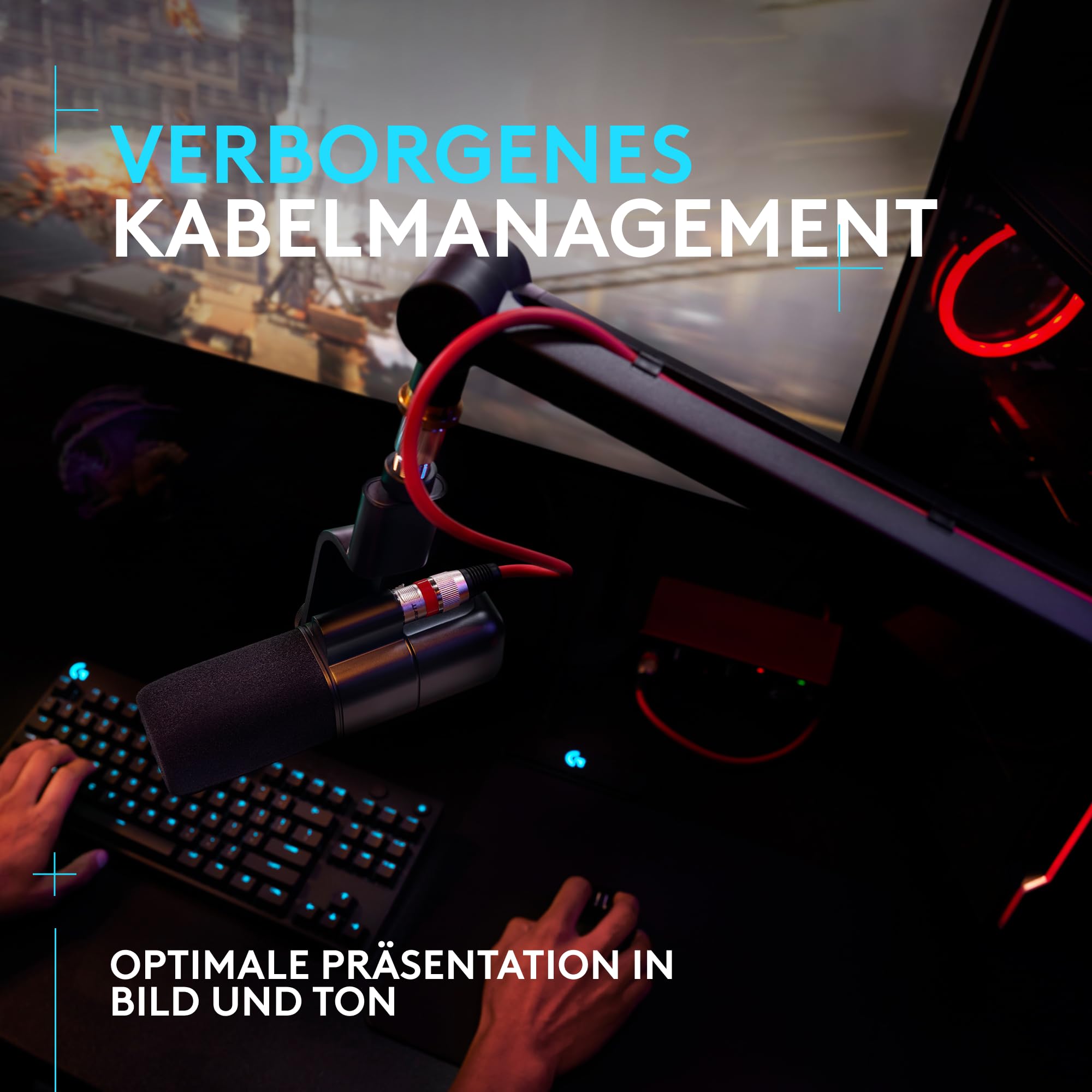 Logitech G Compass Premium-Broadcast-Mikrofonschwenkarm | Interne Federn, Desktop-Klemme, integriertes Kabelmanagement, für Aufnahme, Gaming, Streaming - Schwarz