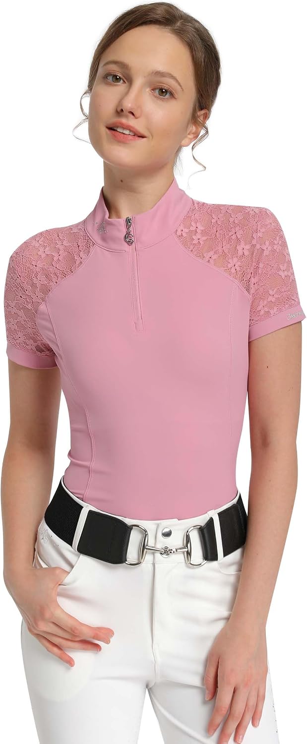 Women’s Equestrian Riding Shirt, Lace Short Sleeve Top