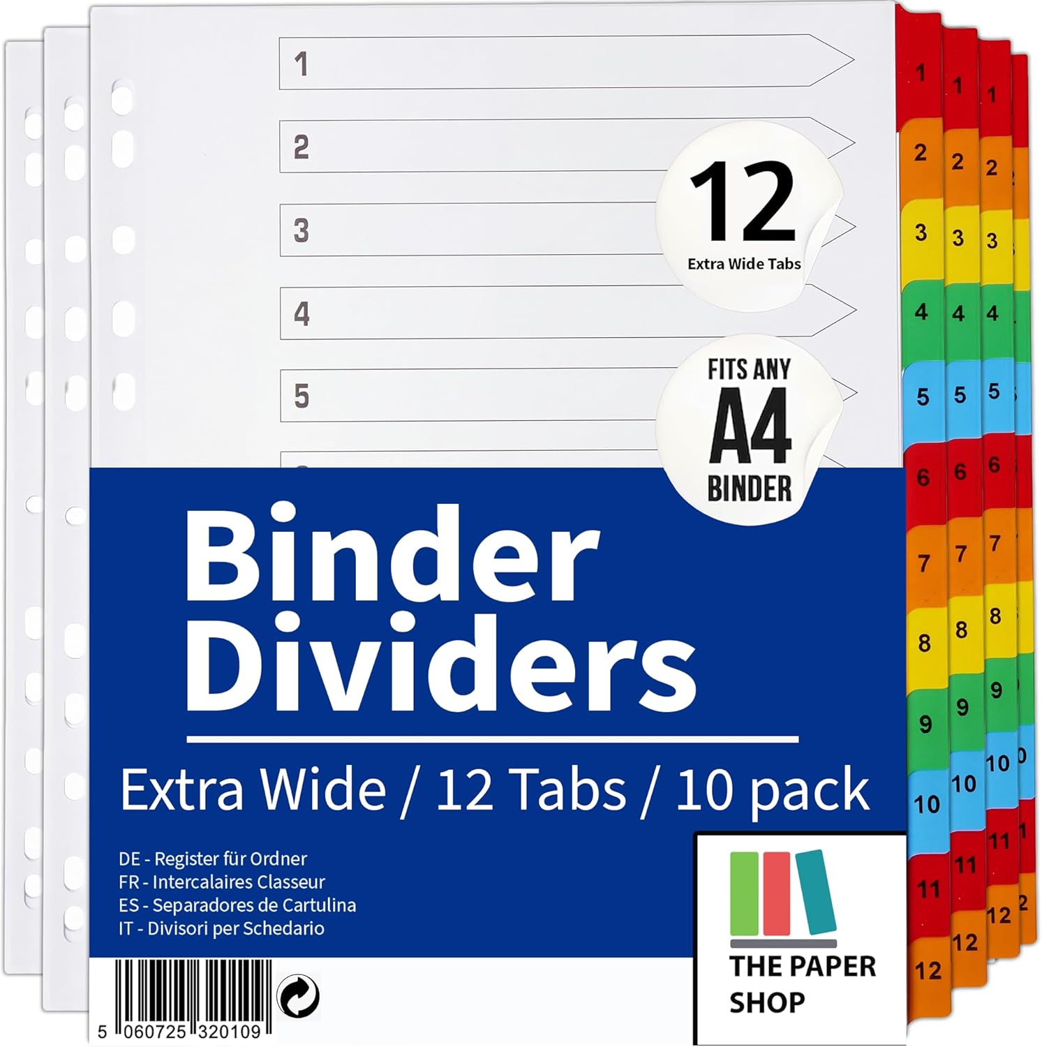 [10 Pack] Binder Dividers with Tabs A4 Extra Wide Numbered 1-12 Tabs | Dividers for 3 Ring Binder | for Organization Pages in 3 Ring Binder Dividers with tabs - The Paper Shop