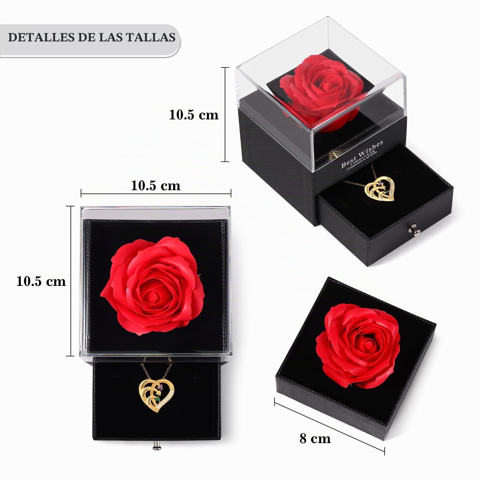 lorajewel Rosa Eterna Caja con Collar Plata 925 - Corazón Collar Personalizado para Mujer con Nombre Piedra natal - Regalo para Navidad, San Valentín, Día de la Madre,Cumpleaños