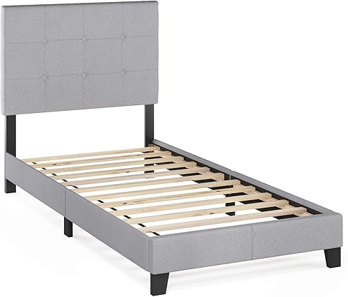 Furinno - Base de cama tapizada con botones,modelo Laval, tamaño individual XL, color glaciar
