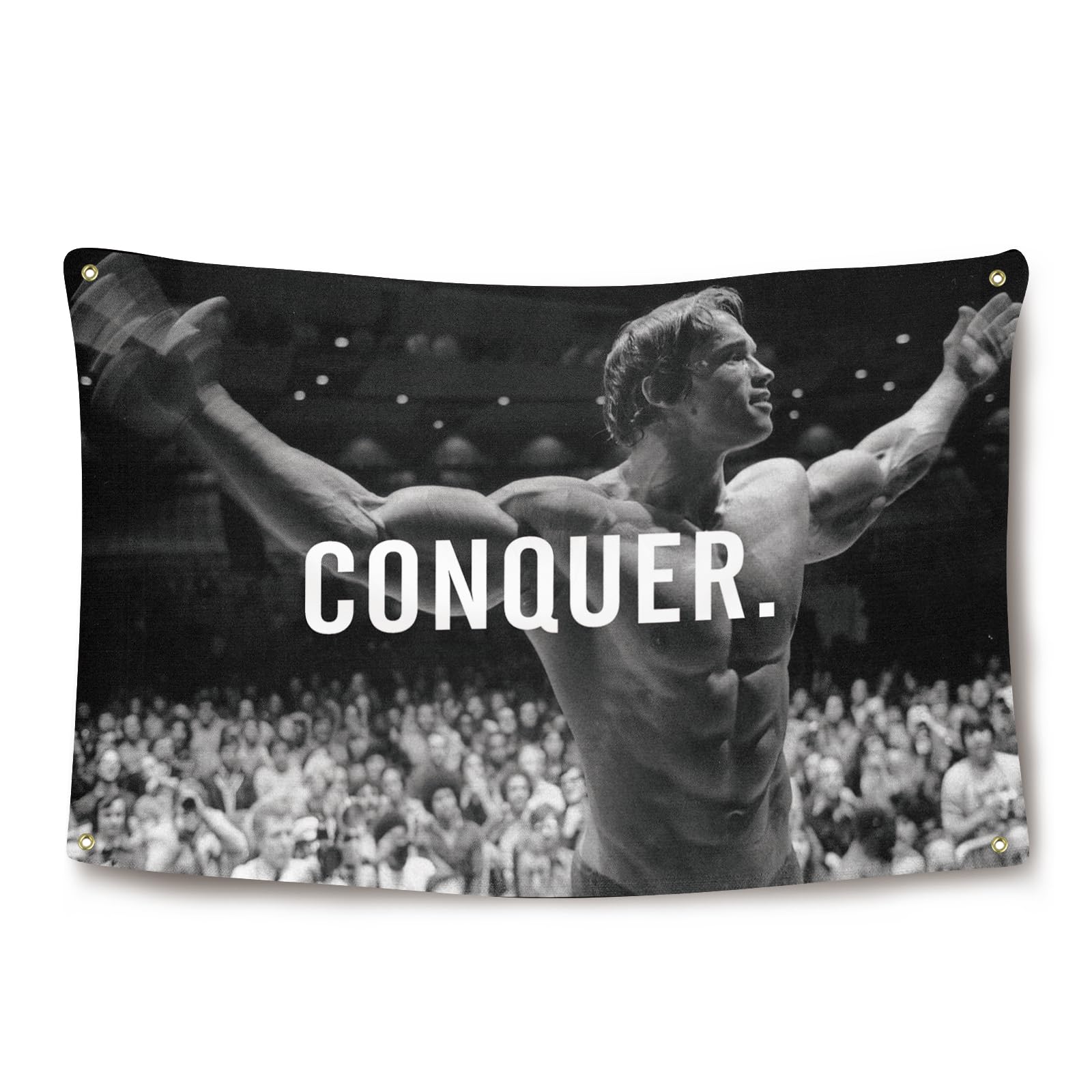 Conquer Flag for Arnold Schwarzenegger 3×5 Feet Inspirational Office Gym Wall Decor Flag Banner with 4 Brass Grommets for College Dorm Room Decor