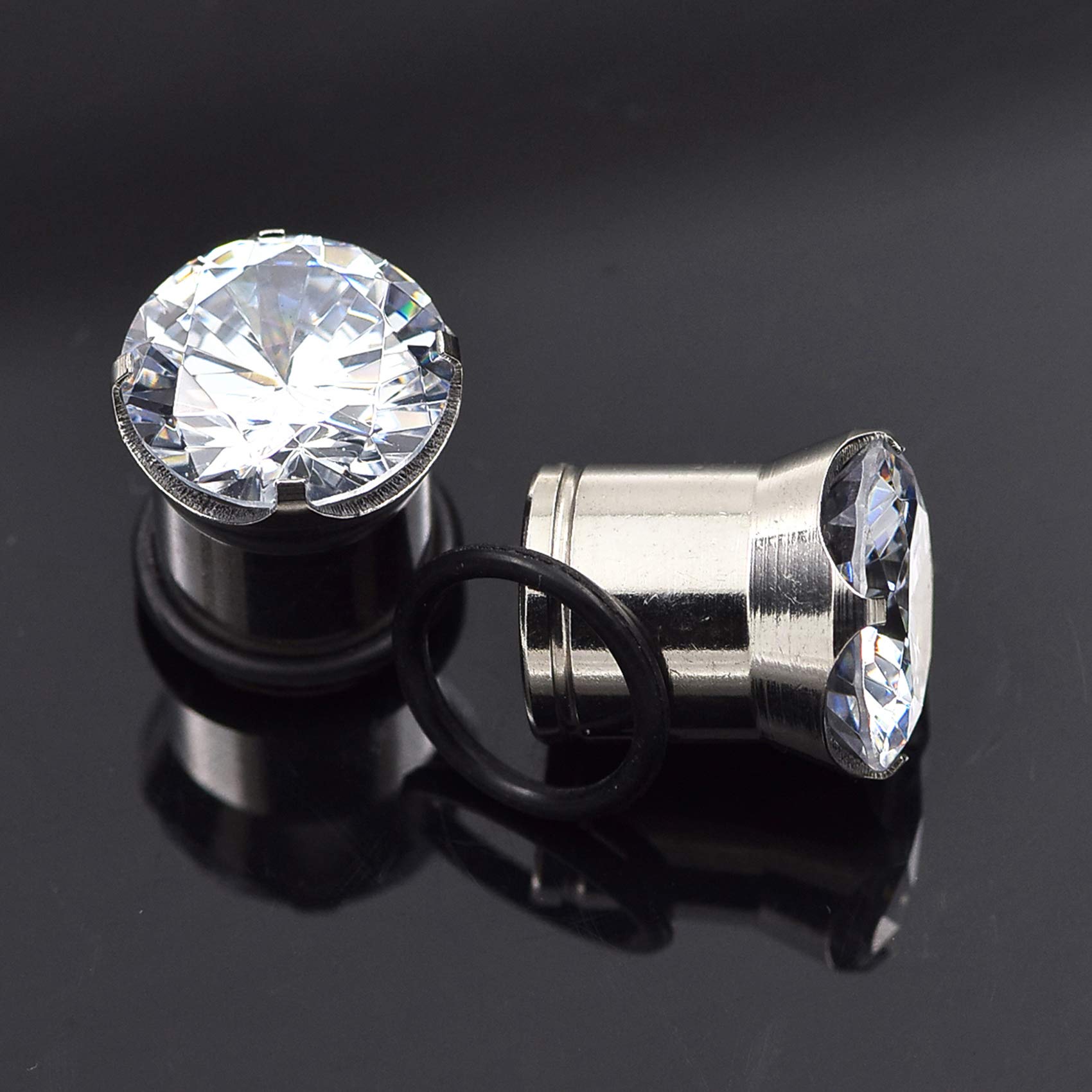 Longbeauty, set di 2 dilatatori singoli in acciaio inox con zircone bianco, in zirconia cubica trasparente